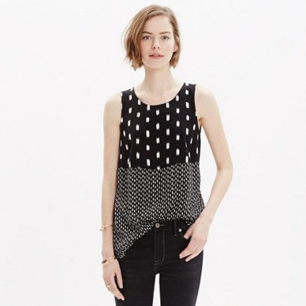Madewell - Sunbase Ikat Print Keyhole Top Sleeveless C5504 | XS | Black & White
